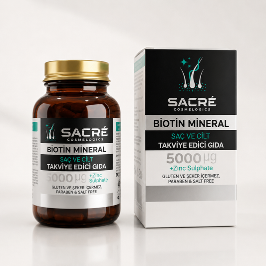 Sacre Biotin Mineral 5000 µg Saç ve Cilt Takviyesi